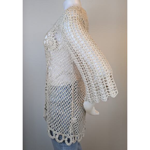 New Westport 1962 Crochet Tunic Top Large Beige Open Knit Boho Coastal Festival - Picture 6 of 11